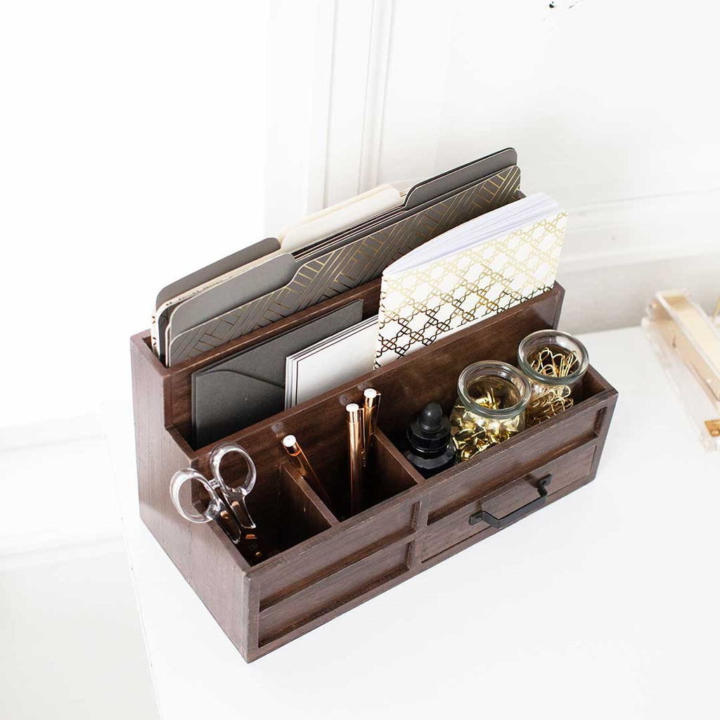 PLANNER CADDY, STATIONARY ORGANIZER, BEIGE & BROWN