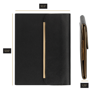 Portfolio Binder - Black Leather Padfolio for Women - Leather Portfolio Folder with Gold Trim - Portfolio Organizer Notebook - Professional Binder Folio - Business Portfolio Case