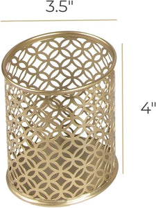 Riviera Gold Pen Holder for Desk - Gold Pen Cup - Gold Pencil Cup - Gold Brush Holder with Metal Mesh Design