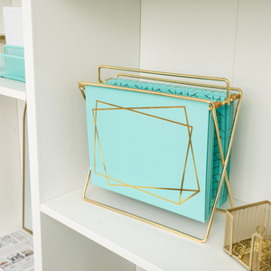 Set of 12 Aqua Cute Hanging File Folders Letter Size with Geometric Gold Foil Designs, Letter Size Decorative Hanging Folders for Filing Cabinet and Hanging File System, File Cabinet Folders