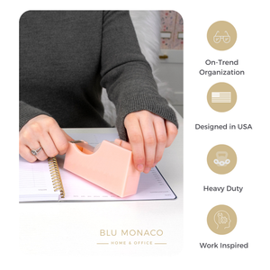 Acrylic Cute Pastel Pink Tape Dispenser – Sleek Desktop Tape Cutter for Office & Home Desk– Smooth Cutting Blade & Non-Slip Base – Fits Standard & Large Rolls