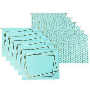 Set of 12 Aqua Cute Hanging File Folders Letter Size with Geometric Gold Foil Designs, Letter Size Decorative Hanging Folders for Filing Cabinet and Hanging File System, File Cabinet Folders