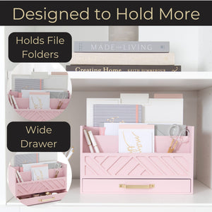 BLU MONACO Pink Wood Desk Organizer with Drawer and Gold Handle - Bill Mail Storage Organizer and Sorter for Storage, Countertop and Kitchen