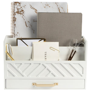 BLU MONACO White Wood Desk Organizer with Drawer and Gold Handle - Bill Mail Storage Organizer and Sorter for Storage, Countertop and Kitchen