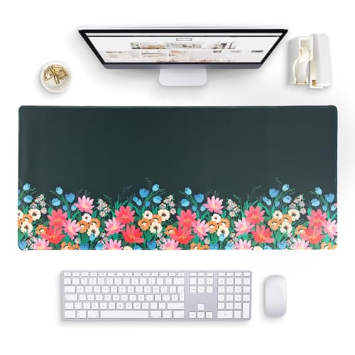 Large Mouse Pad, Desk Mat, Keyboard Pad, Desktop Home Office School  Essentials College Cute Decor Big Extended Laptop Protector Computer Pretty  Mousepad Women New Job Gift Blue Gold Leaves 