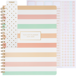 Teacher Planner 2024-2025 Academic Year - Pastel Stripes Academic Planner 2024-2025 8.5” x 11” July 24-25 Weekly Monthly Lesson Planner Calendar Spiral Bound - 215 Stickers and Bookmark