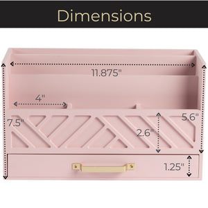 BLU MONACO Pink Wood Desk Organizer with Drawer and Gold Handle - Bill Mail Storage Organizer and Sorter for Storage, Countertop and Kitchen