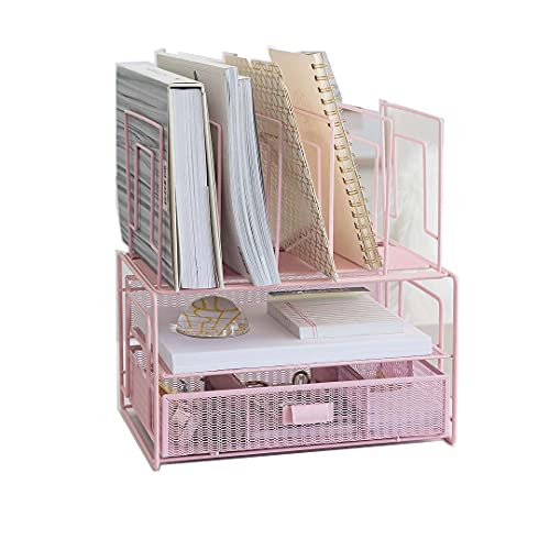 Blu Monaco Fontvieille Desk Organizer with File Sorters and Drawer - Rose Gold