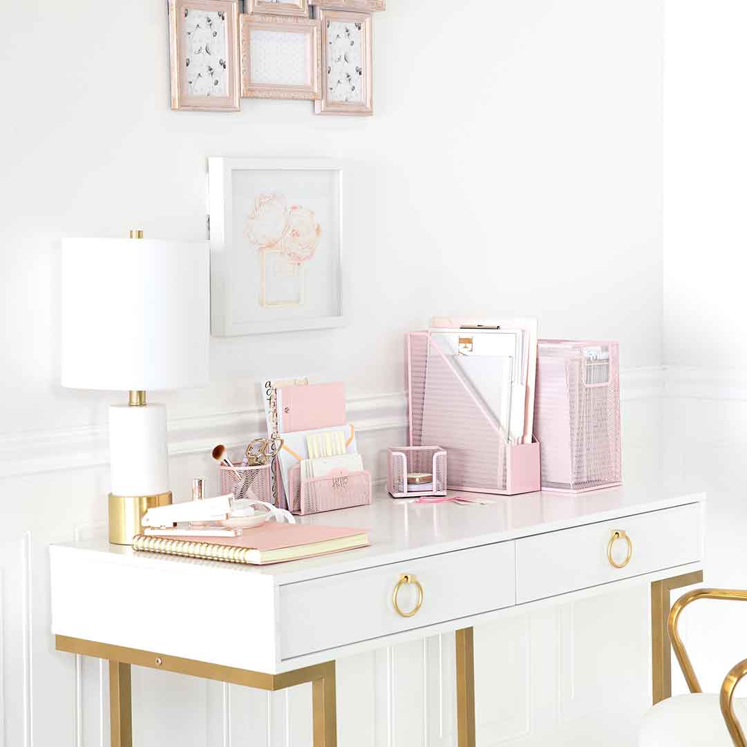 BLU MONACO Pink Office Supplies Hot Pink Desk Accessories for Women Office  - 6 Piece Cute Pink Desk Organizer Set