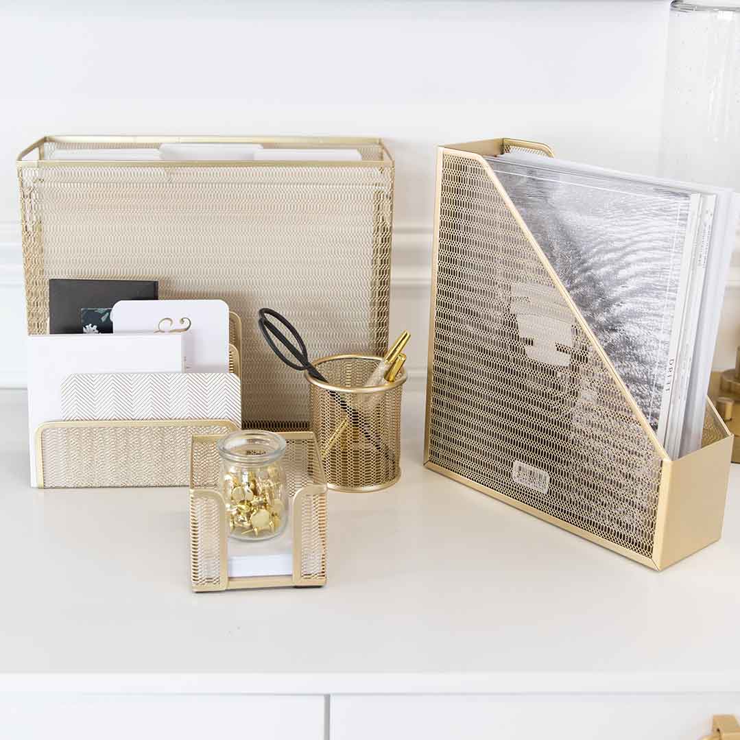 Desktop Organizer Acrylic Gold Office Supplies Stationary Desk Set