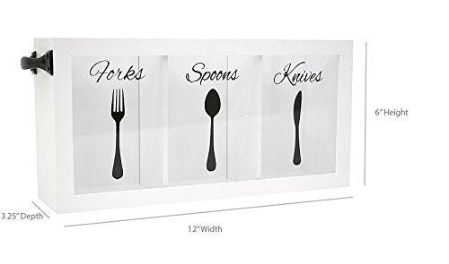 Blu Monaco Cutlery Caddy - Made of White Wood - 3 Compartments for Forks, Spoons, Knives - Black Handles - Kitchen Utensil Organizer - Silverware